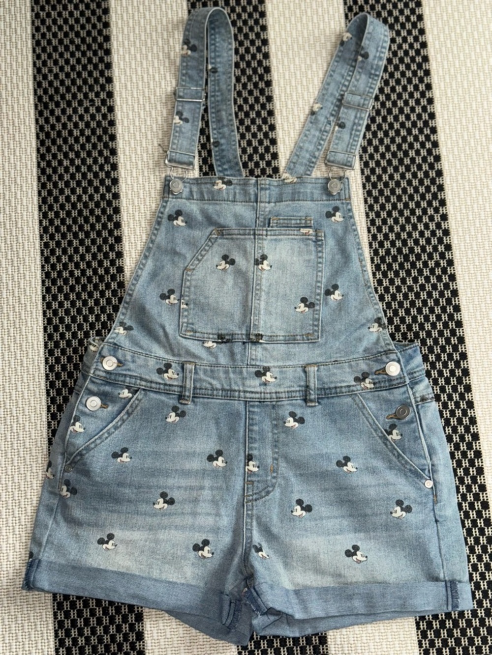 Disney Parks Mickey Mouse Denim Short Overalls Womens M Blue Bib Shorts